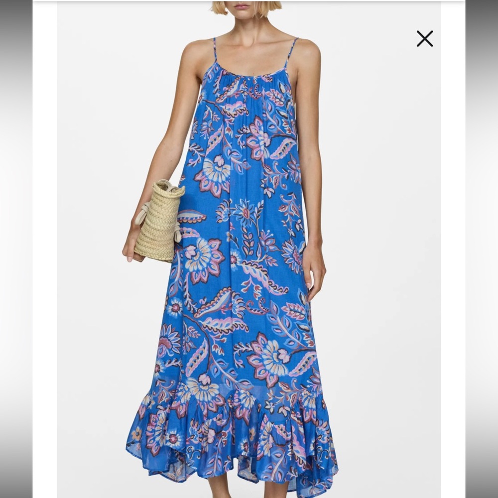 Mango Blue Floral Maxi Skirt size 6
